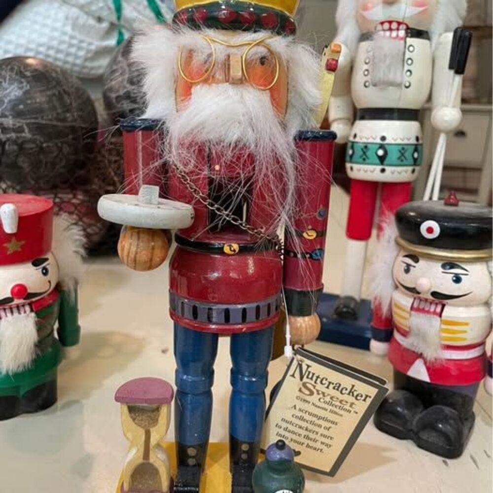 Vintage Kurt Adler Father Time, Nanette Hilton Clockmaker Nutcracker, Wooden Nut